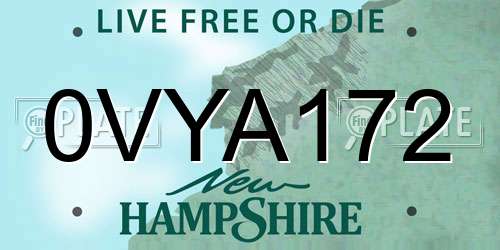 0VYA172 New Hampshire License Plate
