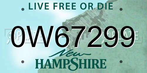 0W67299 New Hampshire License Plate