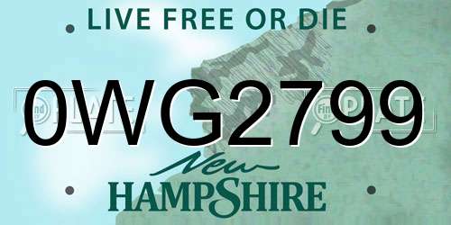 0WG2799 New Hampshire License Plate