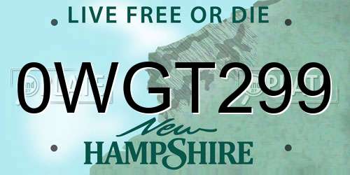 0WGT299 New Hampshire License Plate