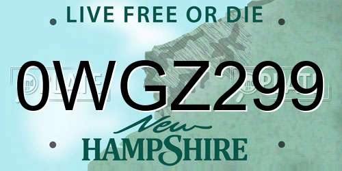 0WGZ299 New Hampshire License Plate