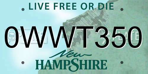 0WWT350 New Hampshire License Plate