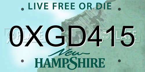 0XGD415 New Hampshire License Plate