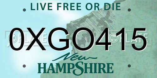 0XGO415 New Hampshire License Plate