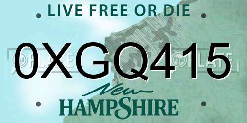 0XGQ415 New Hampshire License Plate