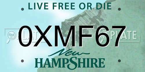 0XMF67 New Hampshire License Plate