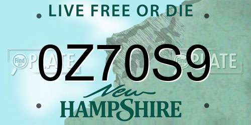 0Z70S9 New Hampshire License Plate