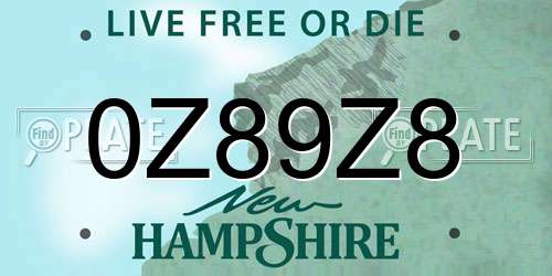 0Z89Z8 New Hampshire License Plate