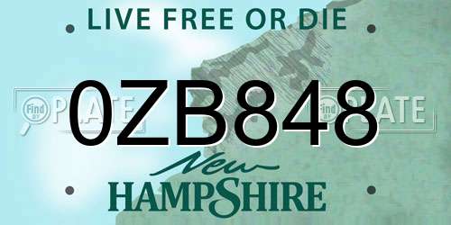 0ZB848 New Hampshire License Plate