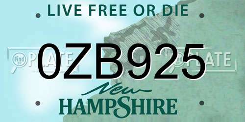 0ZB925 New Hampshire License Plate