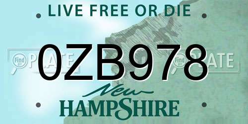 0ZB978 New Hampshire License Plate