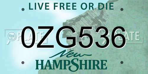 0ZG536 New Hampshire License Plate