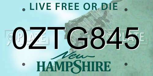 0ZTG845 New Hampshire License Plate