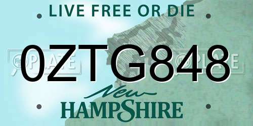 0ZTG848 New Hampshire License Plate
