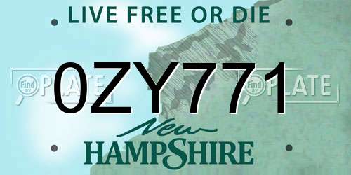 0ZY771 New Hampshire License Plate