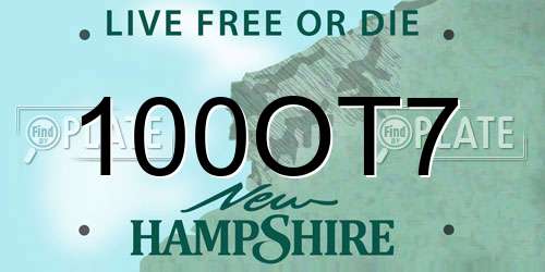 100OT7 New Hampshire License Plate