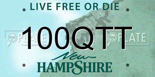 100QTT New Hampshire License Plate