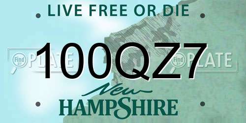 100QZ7 New Hampshire License Plate