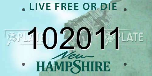 102011 New Hampshire License Plate