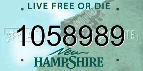 1058989 New Hampshire License Plate