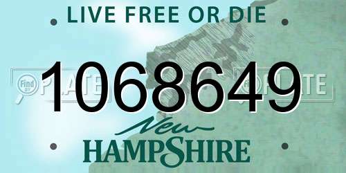 1068649 New Hampshire License Plate