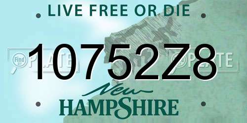 10752Z8 New Hampshire License Plate