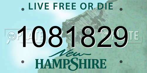 1081829 New Hampshire License Plate