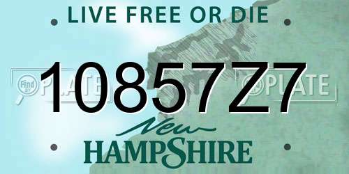 10857Z7 New Hampshire License Plate