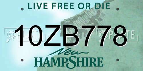 10ZB778 New Hampshire License Plate