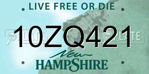10ZQ421 New Hampshire License Plate