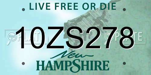 10ZS278 New Hampshire License Plate