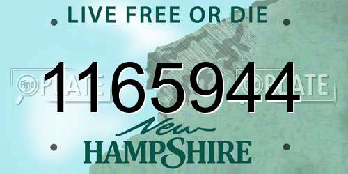 1165944 New Hampshire License Plate