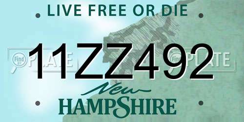 11ZZ492 New Hampshire License Plate