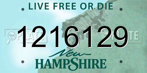 1216129 New Hampshire License Plate