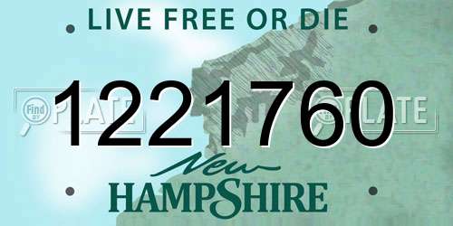 1221760 New Hampshire License Plate