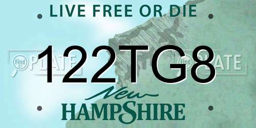 122TG8 New Hampshire License Plate