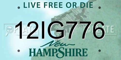 12IG776 New Hampshire License Plate