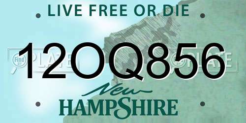 12OQ856 New Hampshire License Plate