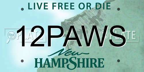 12PAWS New Hampshire License Plate