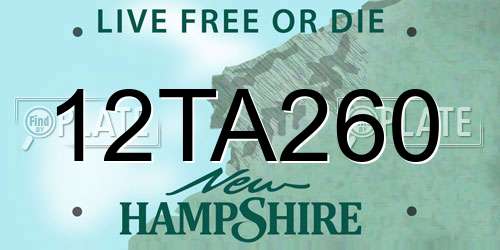 12TA260 New Hampshire License Plate