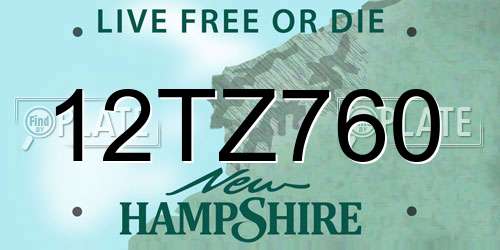 12TZ760 New Hampshire License Plate