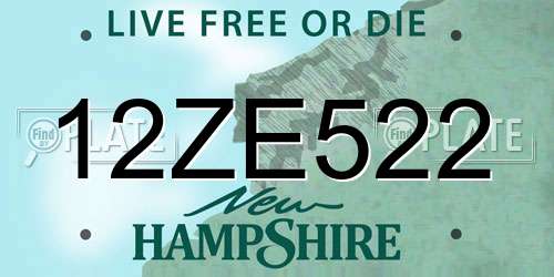 12ZE522 New Hampshire License Plate