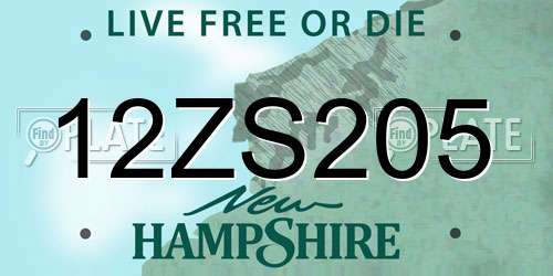 12ZS205 New Hampshire License Plate