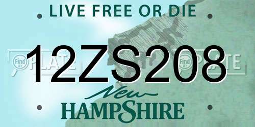 12ZS208 New Hampshire License Plate