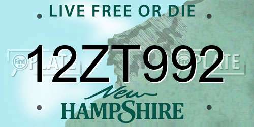12ZT992 New Hampshire License Plate