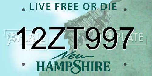 12ZT997 New Hampshire License Plate