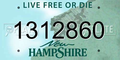 1312860 New Hampshire License Plate