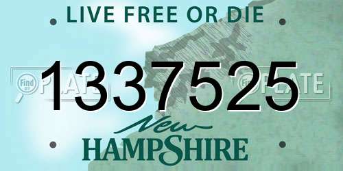 1337525 New Hampshire License Plate