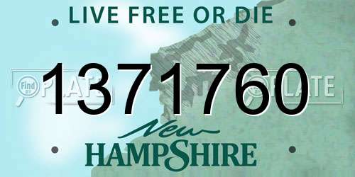 1371760 New Hampshire License Plate