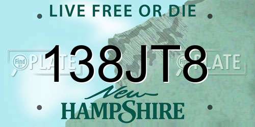 138JT8 New Hampshire License Plate